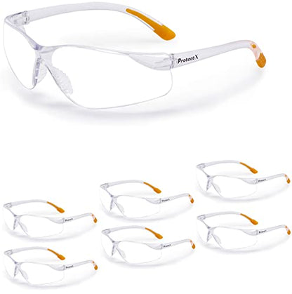 ProtectX Safety Glasses for Men & Women, Safety Sunglasses with Anti-Fog Scratch Resistant Lenses, Non-Slip Grips, ANSI Z87.1 - color: Olympus Clear 6 Pk