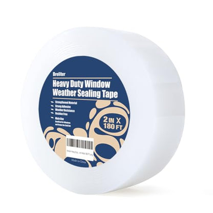 Breliter Heavy Duty Window Weather Sealing Tape - Transparent Window Tape for Winter and AC Insulation, No Mess Winter Window Seal Kit - 2 Inch Wide 180 FT Long - size: 2in X 180ft