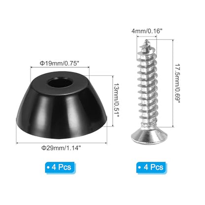 Cutting Board Feet, 4 Pack Round Rubber Feet Bumpers Non Slip Bumper Pads with Stainless Steel Screws for Furniture Chairs Desks Electronics (0.17" Wx0.51 H)