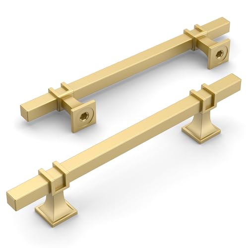 Amerdeco 10 Pack Brushed Gold Cabinet Pulls 5 Inch(128mm) Hole Center Drawer Pulls Cabinet Hardware Kitchen Cabinet Handles for Bathroom Dresser Pulls ZH0067 - color: Brushed Gold, size: 5"/128mm Hole Center