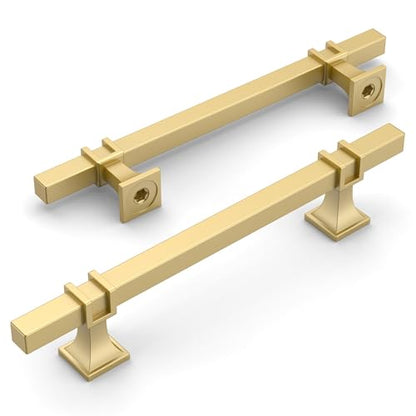 Amerdeco 10 Pack Brushed Gold Cabinet Pulls 5 Inch(128mm) Hole Center Drawer Pulls Cabinet Hardware Kitchen Cabinet Handles for Bathroom Dresser Pulls ZH0067 - color: Brushed Gold, size: 5"/128mm Hole Center