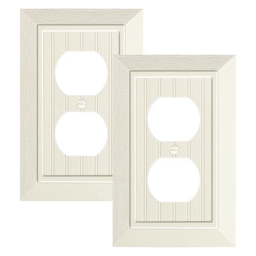 2-Pack Classic Beadboard Duplex Outlet Cover Plate, Decorative Unbreakable Polycarbonate Switch Plates and Outlet Covers, Light Almond Wall Plates for Electrical Outlets, 1 Gang Receptacle Cover - color: Light Almond, size: 1 Duplex 2PK
