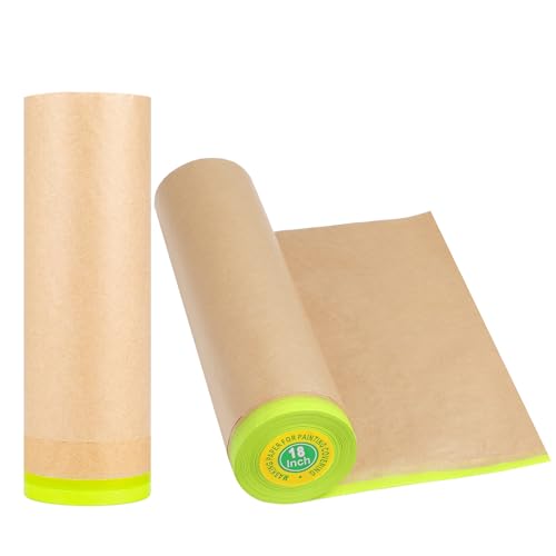 MyLifeUNIT Masking Paper, Automotive Paint Paper Roll with Tape, Tape and Drape Waterproof for Painting Protection Covering (2 Rolls, 18 inch x 50 feet) - size: 18 inch x 50 feet