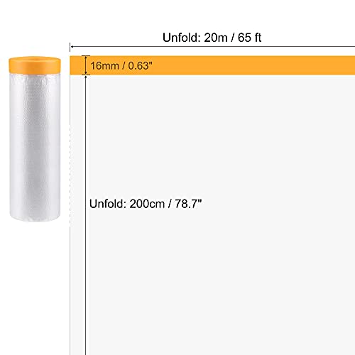 uxcell Pre-Taped Masking Film, 78.7 in x 65 Ft, Plastic Drop Cloth with Medium-Tack Painters Tape for Painting Protection - size: 78.7 in x 65 Ft