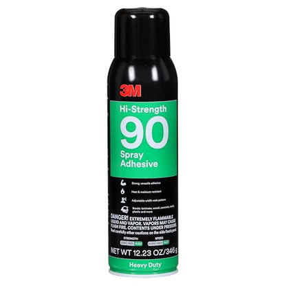 3M Hi-Strength 90 Spray Adhesive, Permanent, Bonds Laminate, Wood, Concrete, Metal, Plastic, Clear Glue, Net Wt 12.23 oz - size: 16 fl oz (Net Wt 12.23 oz), style: Hi-Strength 90