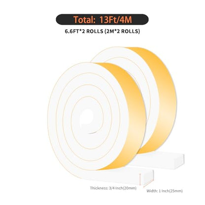 Weather Stripping Door Seal Strip,Window Weather Stripping,Strong Adhesive, Weatherproof, Reduce Noise, Gap Filler, Foam Insulation Tape for Doors and Windows (White,1 in x 3/4 in x 13 Ft) - size: 1 In x 3/4 In x 13 Ft