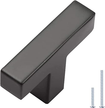 KNOBWELL 6 Pack Black Drawer Knobs and Pulls, T Bar Matte Black Cabinet Knobs, Dresser Drawer Knobs for Kitchen and Bathroom - Single Hole 50mm/2" - color: Matte Black, size: Single Hole