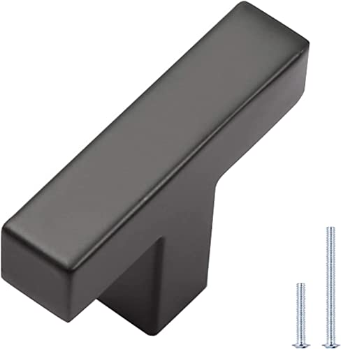 KNOBWELL 6 Pack Black Drawer Knobs and Pulls, T Bar Matte Black Cabinet Knobs, Dresser Drawer Knobs for Kitchen and Bathroom - Single Hole 50mm/2" - color: Matte Black, size: Single Hole