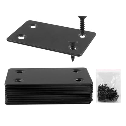 BokWin 12Pcs Flat Straight Mending Plates,2.4"x1.5" Mounting Bracket Plate, 0.05" Thickness Stainless Steel Straight Corner Brackets,Flat Corner Brace for Furniture Repair with Screws(Black) - size: 2.4" x 1.5" (Black)