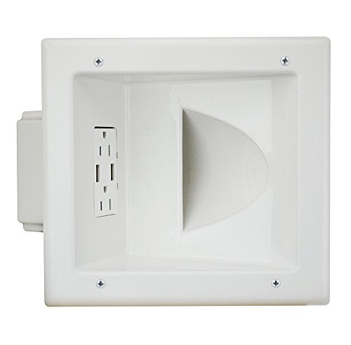 DATA COMM Electronics 45-0231-WH USB Recessed Media Outlet Box, In-Wall Cable Management, Duplex Receptacle,4.0 Amp Dual USB Ports, Large Cable Pass-Through, Design for Thin Mounts & TV, White - style: with Duplex Receptacle & 4.0 Amp Dual USB Ports