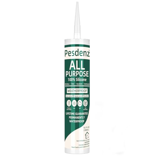 White Universal Silicone Caulk, 100% Silicone Sealant Outdoor Waterproof, Flexible Cartridge Adhesive Caulking for Aquarium RV Roof Window Door Kitchen Bathroom Bathtub Shower Seal, 10.1 Oz, 1 Pack