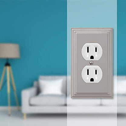 Amerelle Steps Single Duplex Cast Metal Wallplate in Satin Nickel - color: Satin Nickel, size: 1 Duplex