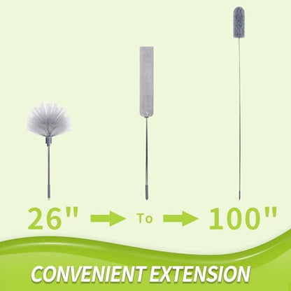 IVYROLL Duster with Extension Pole, Skinny Duster/Under Appliance Cleaning Tool & Spider Web Brush & Ceiling Cleaner, 100" Microfiber Feather Cleaner with Washable Head for Fan Furniture Wall - color: Set D: Spider Web Brush & Ceiling Duster & Gap Duster