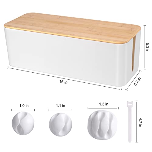 Cable Management Box - Wooden Style Large Cord Organizer Box to Hide Wires & Power Strips | Desk Computer Cable Organizer Box | Safe ABS Material |16" (L) x 6.2" (W) 5.3" (H)|for Home & Office - White - size: Large