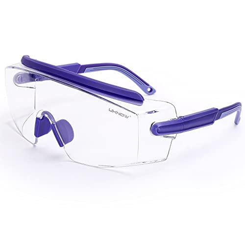 UKNOW Safety Goggles Over Glasses, Safety Glasses Anti Fog Wraparound Eye Protection, Protective Eyewear ANSI Z87.1 - color: Very Peri