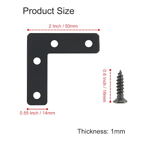 Hordion 10Pcs 2 x 2 Inch L Bracket Corner Brace (50 X 50mm), Iron Flat Corner Bracket Heavy Duty, Metal L Shaped Bracket Support Brace, Right Angle Bracket Repair Plates with Screws - size: 2" x 2" (Black), style: L-Shape