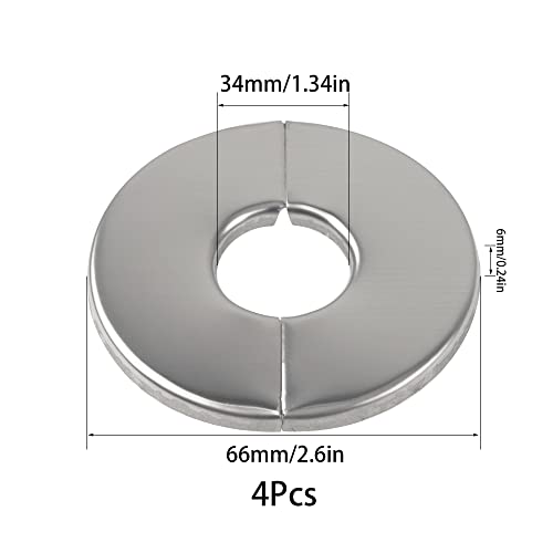 4Pcs 304 Stainless Steel Wall Split Flange Round Escutcheon Plate Cover for Various Pipes (34mm/1.34in) - size: 34mm/1.34in