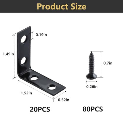 HOME MASTER HARDWARE L Bracket Corner Brace Sets, 1-1/2 " Right Angle Bracket, Metal L Brackets for Shelves Wood Furniture Frame with Screws 20 Pack,Black - size: 1-1/2 " Black-20pack