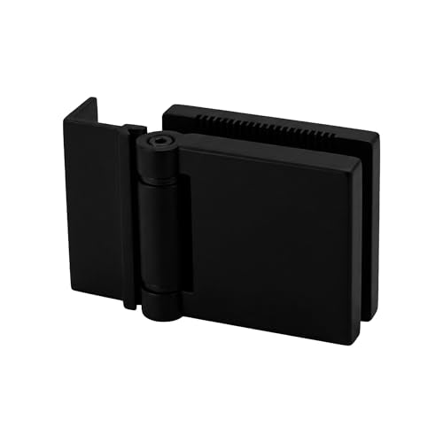FHC L-Mount Universal Hinge, Aluminum Material, Matte Black Finish, for 1/4" Tempered Glass, Free-Swinging Single-Acting, Square Design Shower Door Hinge - color: Matte Black