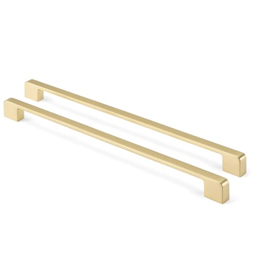 Rergy Cabinet Pulls Kitchen Handles for Cabinets, 10Pack Gold 12inch Hole Center, Square Drawer Hardware Zinc Alloy Dresser Handle for Cupboard - color: Brushed Gold, size: 12"/ 305MM Hole Center