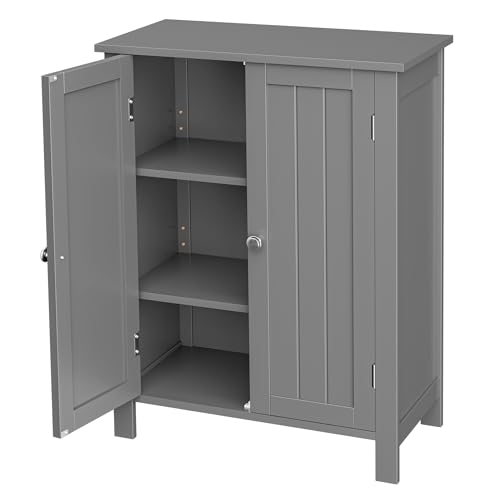 SUPER DEAL Modern Bathroom Floor Storage Cabinet with Adjustable Shelf and Double Door Rust Proof, Living Room Modern Home Furniture Storage Organizer Cabinet, Grey - color: Grey