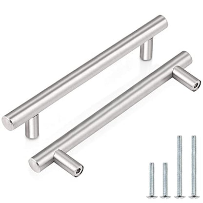 Probrico 5 Pack Stainless Steel Kitchen Cabinet Drawer Closet Handles Bedroom Dresser Pulls 5"/128mm Hole Centers - color: Brushed Nickel, size: hole center 5"