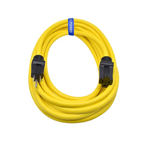 Clear Power 25 ft 12/3 SJTW Heavy Duty Outdoor Extension Cord, Water & Weather Resistant, Flame Retardant, Yellow, 3 Prong Grounded Plug, CP10144 - color: Yellow, size: 25 Ft, style: Standard