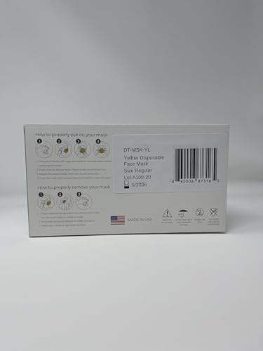 DEMETECH ASTM Level 3 Protective 3-Layer Face Mask, Ear-Loop Style, Adult Mask - color: Yellow - 50 Pack