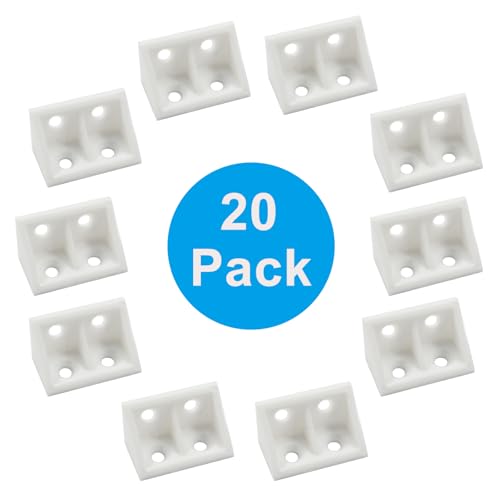 20 Pcs 0.7" White Right Angle Bracket with Screws Plastic L Brackets, 90 Degree Corner Brace Corner Support for Wood Shelf Chair Cabinet Box - style: with Screws