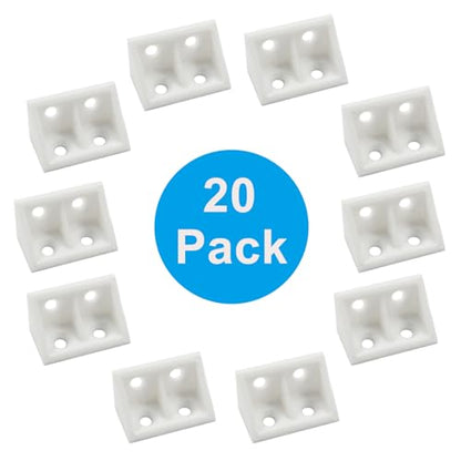 20 Pcs 0.7" White Right Angle Bracket with Screws Plastic L Brackets, 90 Degree Corner Brace Corner Support for Wood Shelf Chair Cabinet Box - style: with Screws