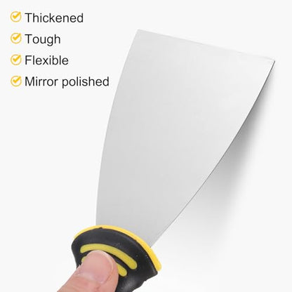 uxcell Putty Knife 4" High Carbon Steel Paint Scraper Flexible Drywall Repair Mud Knife for Removing Cement Wallpaper Mud Adhesive Taping with Metal Hammer End - size: 4"