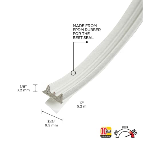 M-D Building Products 02618 1/8 in. x 3/8 in. x 17 ft. White Premium Rubber Window Seal for Ex-Small Gaps - color: White, size: 1/8 in. x 3/8 in.