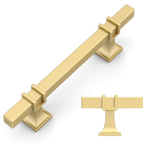 Amerdeco 10 Pack Brushed Gold Cabinet Pulls 3.75 Inch(96mm) Hole Center Drawer Pulls Cabinet Hardware Kitchen Cabinet Handles for Bathroom Dresser Pulls ZH0067 - color: Brushed Gold, size: 3.75"/96MM Hole Center