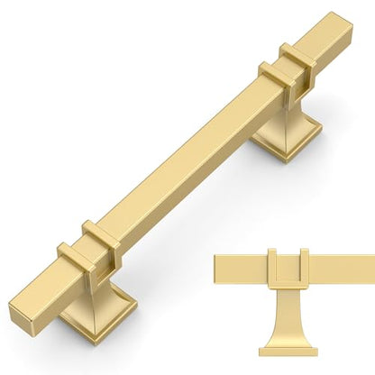 Amerdeco 10 Pack Brushed Gold Cabinet Pulls 3.75 Inch(96mm) Hole Center Drawer Pulls Cabinet Hardware Kitchen Cabinet Handles for Bathroom Dresser Pulls ZH0067 - color: Brushed Gold, size: 3.75"/96MM Hole Center