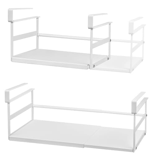 Under Shelf Storage Basket, 2 Pack Hanging Baskets Under Cabinet Shelf Organizer, Expandable Add-On Space Saver Pantry Kitchen Bookshelf Cupboard Slide-in White Heavy-Duty - size: 10.04-16.81" W × 8.66" D × 6.30" H