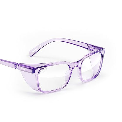 Stoggles Rectangle Z87.1 Certified Safety Glasses, Blue-Light, UV Blocking Lens, Top & Side Shield, Anti-Fog, Stylish Eyewear - color: Lilac, size: Medium Low Bridge Fit