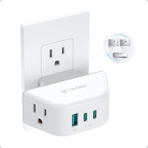 TROND Outlet Extender with 360 Rotating Plug, 2 AC Outlet Splitter with PD 20W USB C, 3-Side Design Wall Plug Adapter, for Bathroom Kitchen Cruise Ship Travel Essentials, White - color: White, size: 2A2C1U & PD20W-3 Prong (Rotating Plug), 1 Pack