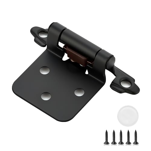 4 Pack (2 Pairs) 1/2 Inch Overlay Kitchen Cabinet Hinges, Matte Black Self Closing Hinges for Kitchen Cabinet Doors, Semi-Concealed Cupboard Hardware, Face Mount Hardware, Black - color: Matte Black, size: 1/2 inch Overlay