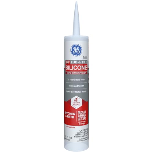 GE Silicone Caulk for Tub & Tile Kitchen & Bath, Clear, 10 fl oz Cartridge, 1 Pack - 100% Waterproof Silicone Sealant, Excellent Flexibility, Shrink & Crack Proof - size: 10.1oz