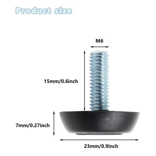 20 Pcs M6 Adjustable Furniture Levelers Screw On Furniture Glide Leveling Foot Screw in Threaded for Chair, Table, Furniture Legs (M6 x 15mm)