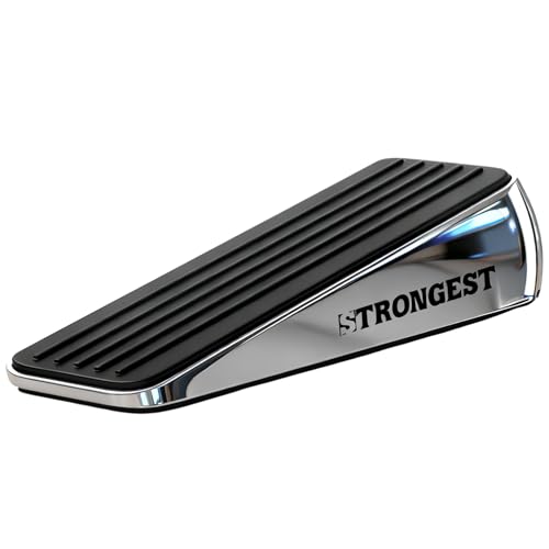 Strongest Home Heavy Duty Door Stopper Wedge 1 Pack Chrome | Non-Slip Rubber and Metal Door Stop for Heavy Doors | Work on Wood, Tile, Carpet + White Wall Protectors - color: Black Silver, size: 1 Pack