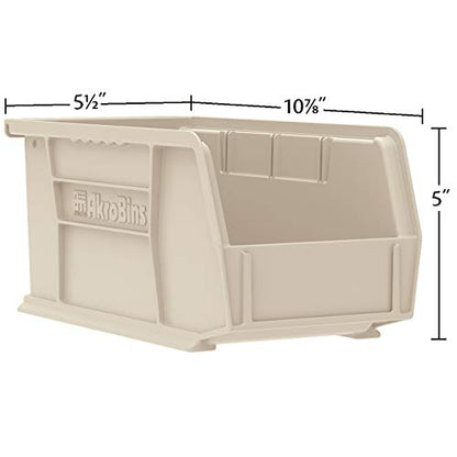 Akro-Mils 30230 AkroBins Plastic Storage Bins, Space-Saving Stackable Bins for Garage, Pantry, Craft Organization, 11" x 5" x 5", Stone, 12-Pack - color: Stone
