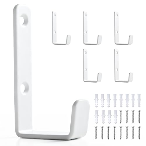 Stainless Steel Hooks for Hanging, Heavy Duty Hooks, Coat Hook, Wall Hooks Wall Mounted Hook Towel Hook Garage Holder Screw Hanger, 6 Pack (White) - color: White