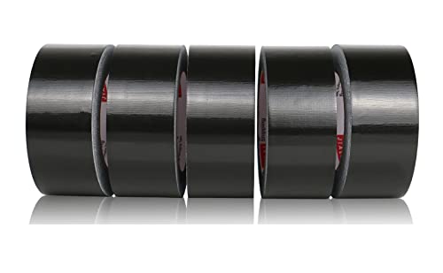 JIALAI HOME Black Heavy Duty Duct Tape, 2 inches x 30 Yards - 5 Pack, 8.27 mil Thickness, Strong, Flexible, No Residue, All-Weather and Tear by Hand - Bulk Value for Repairs - color: Black