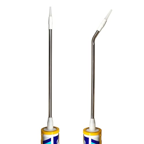 JL&LOVE Two Glass Glue nozzles, one Straight and one Curved,long sausage glue nozzle,stainless steel material,caulking nozzle extension,Sealing for special places
