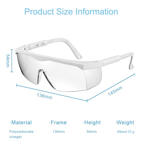 Safety Glasses Anti-fog Clear Safety Goggles Eye Protection Safety Goggles AdjustableTemples,High Transmission, Lightweight & Comfortable Lightweight Protective Glasses. - color: 5 Pcs for White