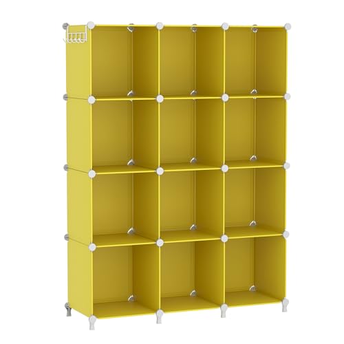 AWTATOS Cube Storage Organizer, Storage Cubes Shelves, 12 Cube Closet Organizers and Storage, DIY Stackable Bookshelf Plastic Clothes Organizer Shelving for Bedroom, Home,Yellow - color: Yellow