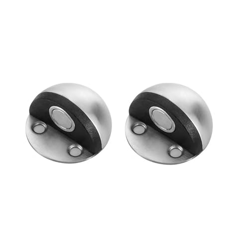 2-Pack No Drill Needed Magnetic Door Stop with Heavy Duty Rubber Bumper - Silent, Self-Adhesive or Screw Mount Stainless Steel Floor Door Stopper for Bedroom, Living Room, Office (Silver) - color: Silver