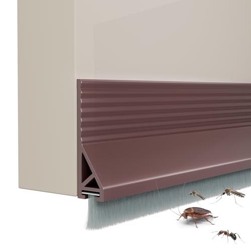 39" Door Draft Stopper for Bottom of Door with Brush,Strong Adhesive Under Door Sweep for Exterior & Interior,Soundproof Door Gap Filler Bottom Seal Dust Blocker and Noise Stopper,Brown - color: Brown, size: 39in*1 Pack