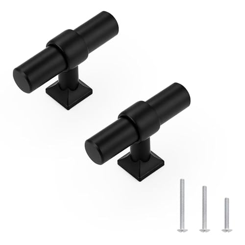 5 Pack Matte Black Cabinet Knobs, Single Hole Cabinet Pulls for Kitchen Bathroom, Stainless Steel T Bar Knob Handle for Dressers Cabinets - color: Black, size: Single Hole-2inch Length